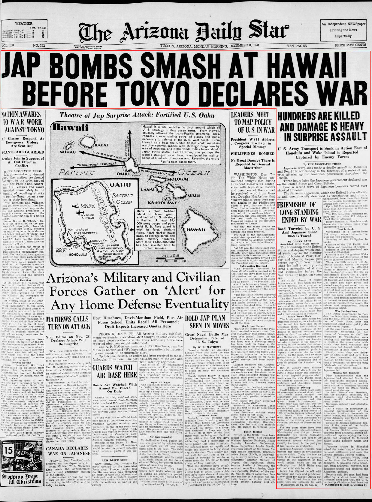 Dec. 8, 1941: Pearl Harbor bombed